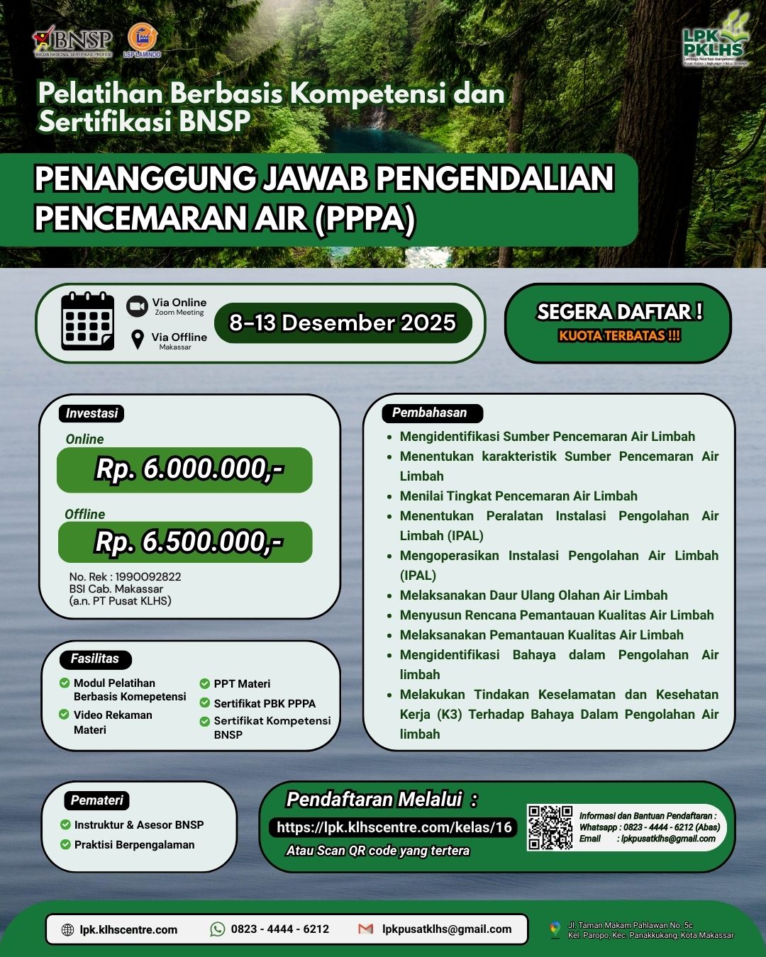 Pelatihan Berbasis Kompetensi & Sertifikasi BNSP Penanggung Jawab Pengendalian Pencemaran Air (PPPA)